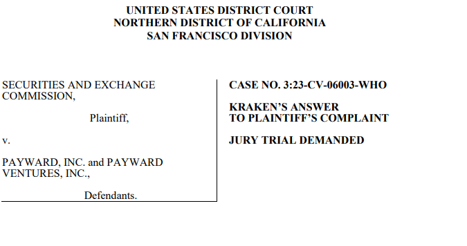 Kraken answer to the SEC’s complaint