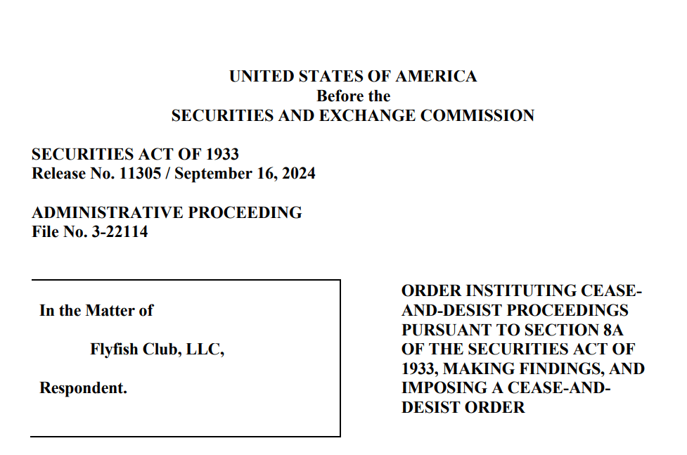 SEC response to Flyfish of holding an unregistered crypto asset securities