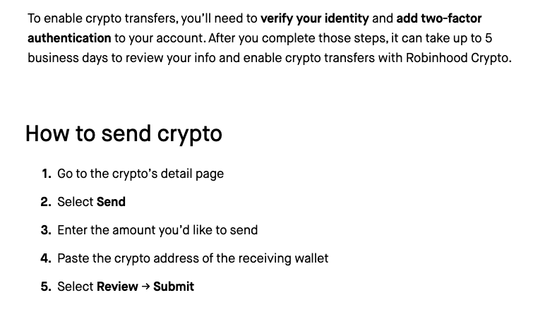 An excerpt from the Robinhood Crypto Europe page
