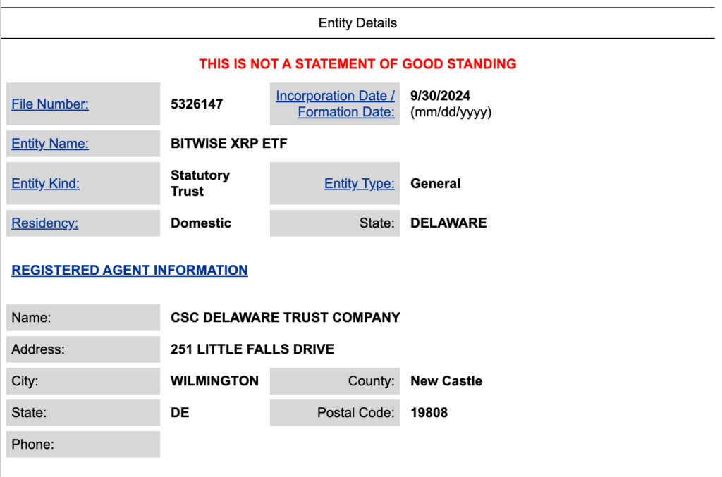 Bitwise’s XRP ETF filing