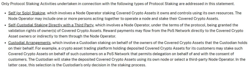 The SEC’s Division of Corporation Finance said some protocol staking isn’t a securities offering