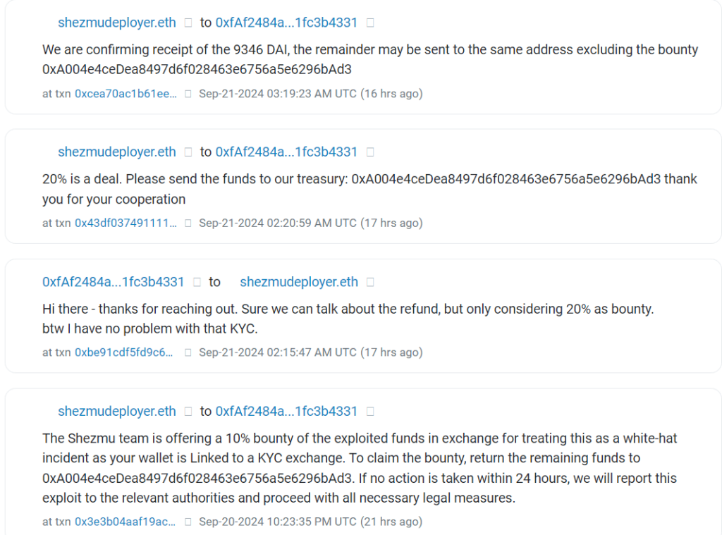 Shezmu’s team negotiates with the hacker for the return of stolen funds