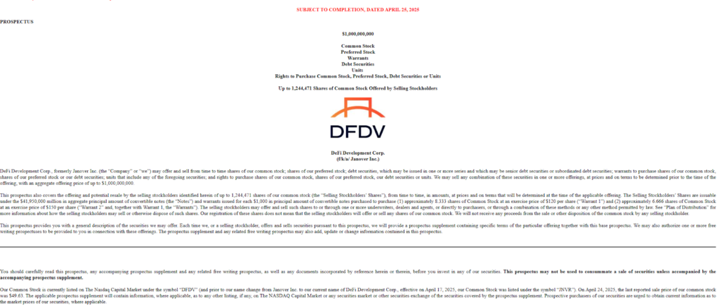 DeFi Development Corp S-3 filing